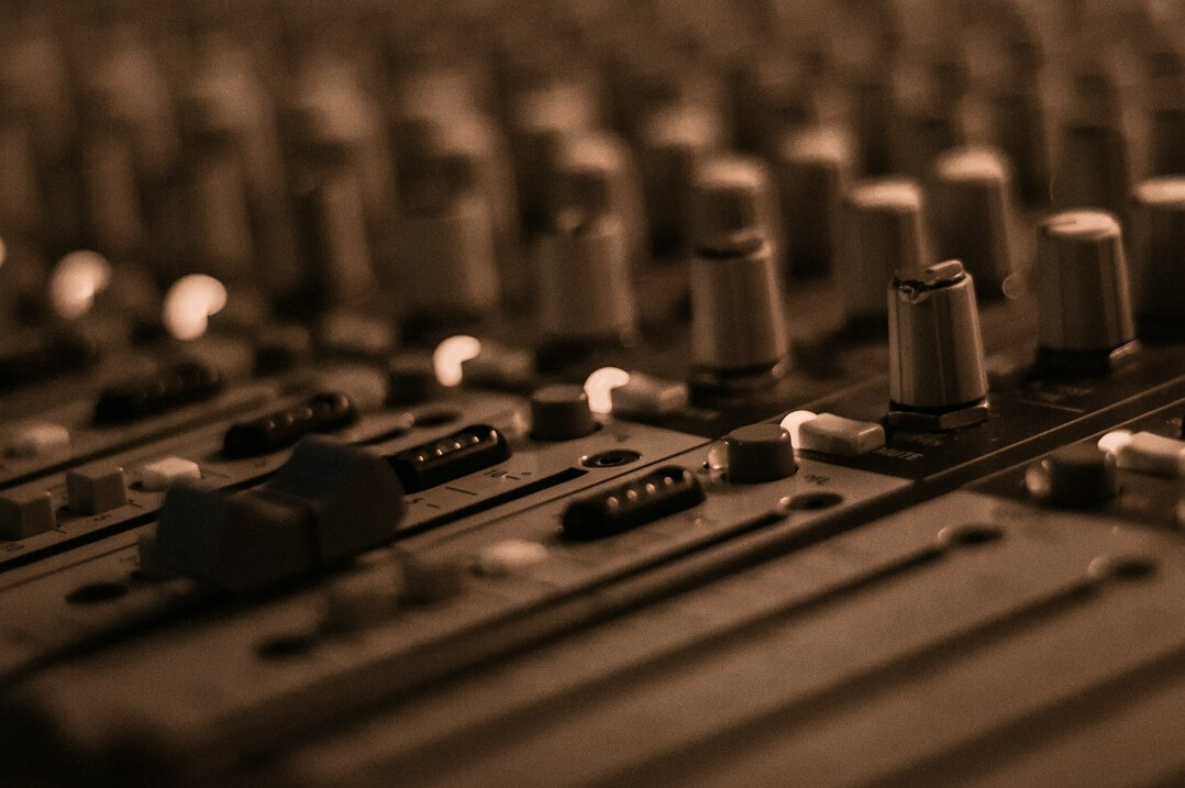 sound mixing console in studio