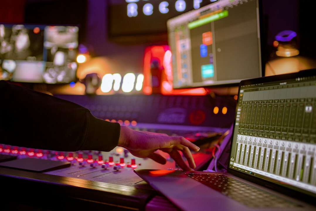 sound mixing console in studio